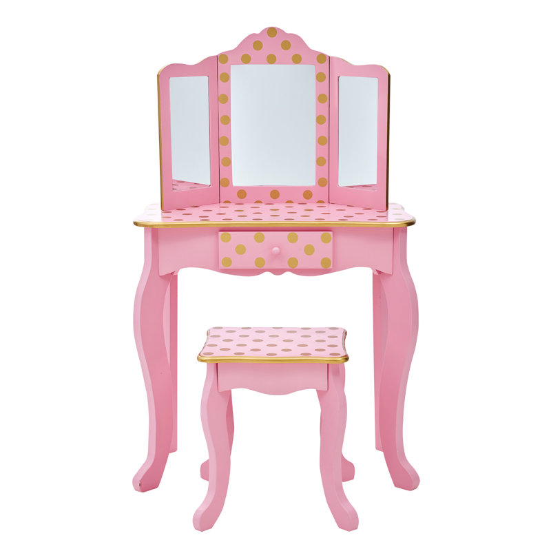 Kids Vanity Set with Mirror, Pink/Gold