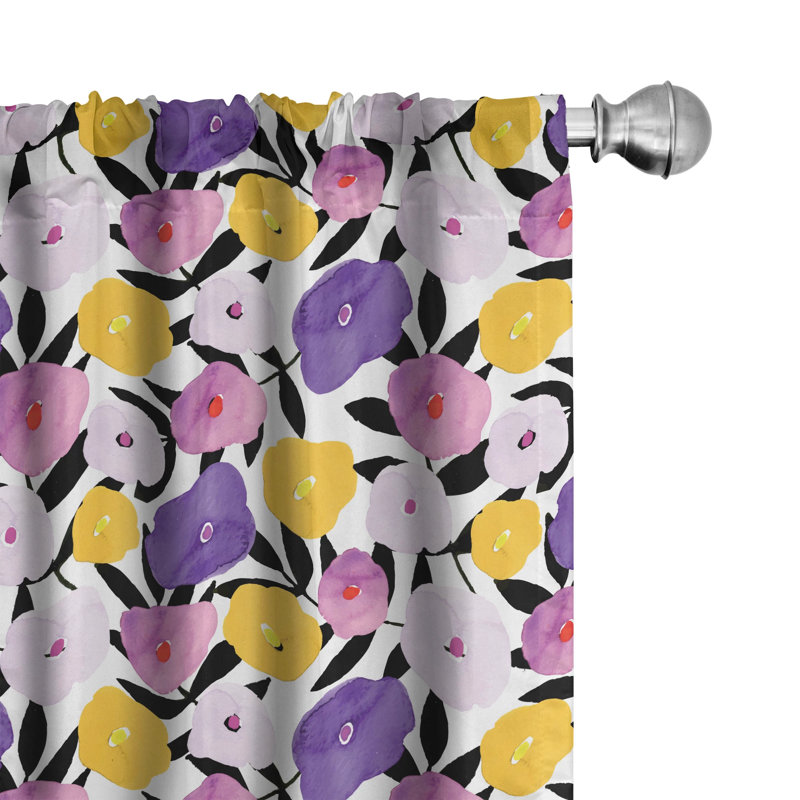 Watercolor Flowers Semi-Sheer Rod Pocket Curtain Panels, 28" x 95"