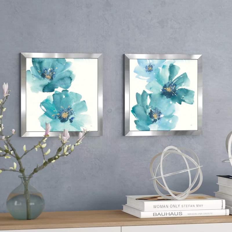« bleu cosmos iii », ensemble de 2 reproductions d’art encadrées, H 16,5 po x l 33 po, Pas de tapis