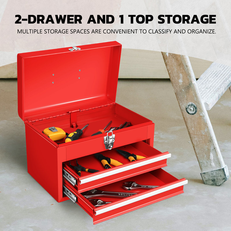 Portable Tool Box-2 Drawer Storage Toolbox with Lockable Metal  Latches for Workshop Repair