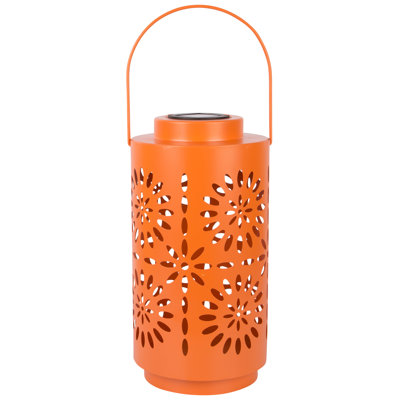 12"H Orange Flower Solar Lantern