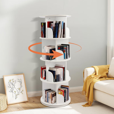 Bibliothèque en bois rotative, bibliothèque pour enfants à 4 niveaux | Organisateur de rangement pivotant à 360 °, pour enfants et petits espaces, multifonctionnel, pour chambre à coucher et salon