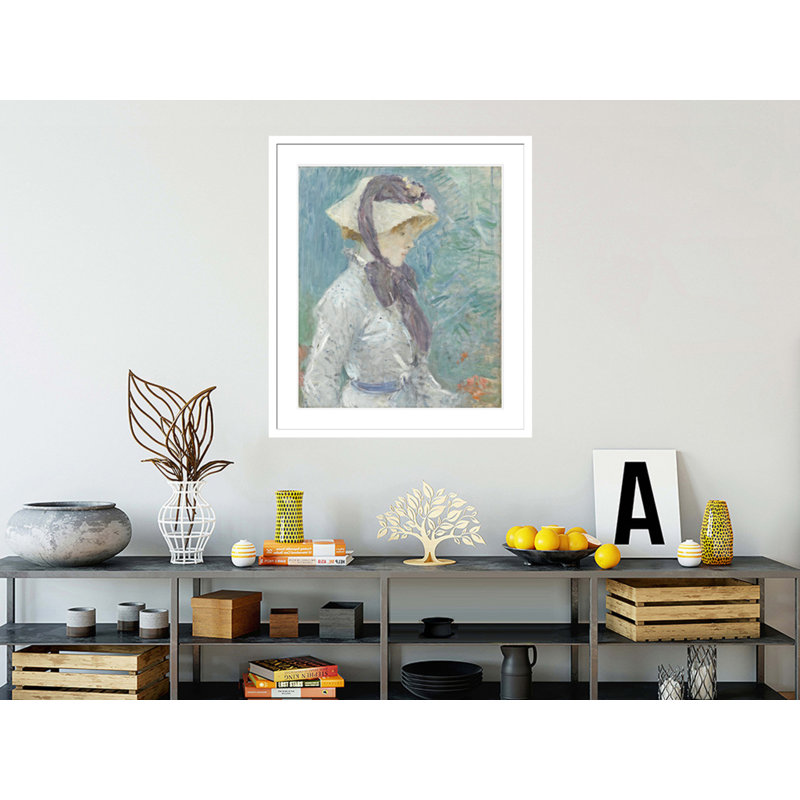 «Young Woman with a Straw Hat» par Berthe Morisot - Reproduction giclée encadrée, H 38,44 po x l 33,5 po