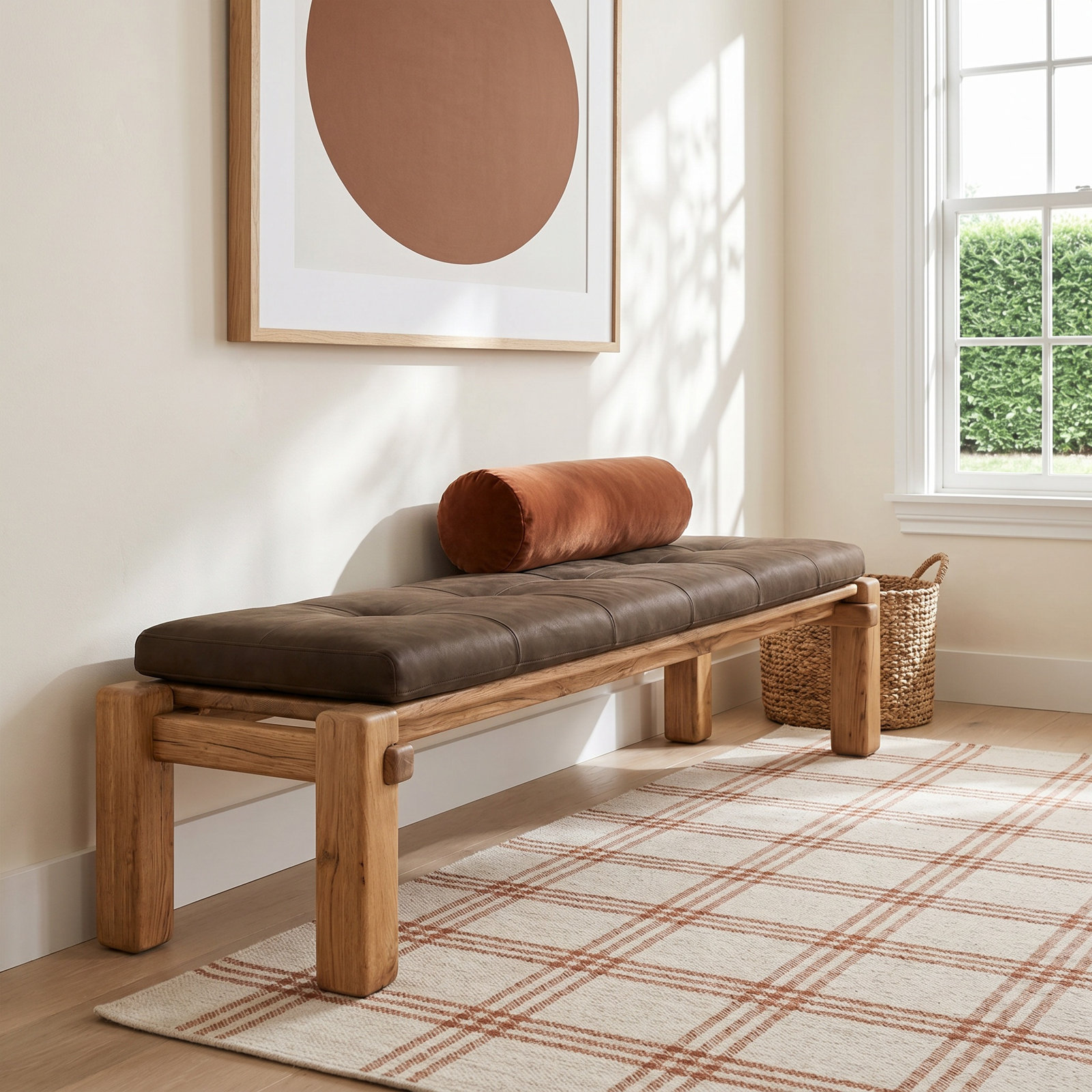Gelli Genuine Leather Bench, Natural