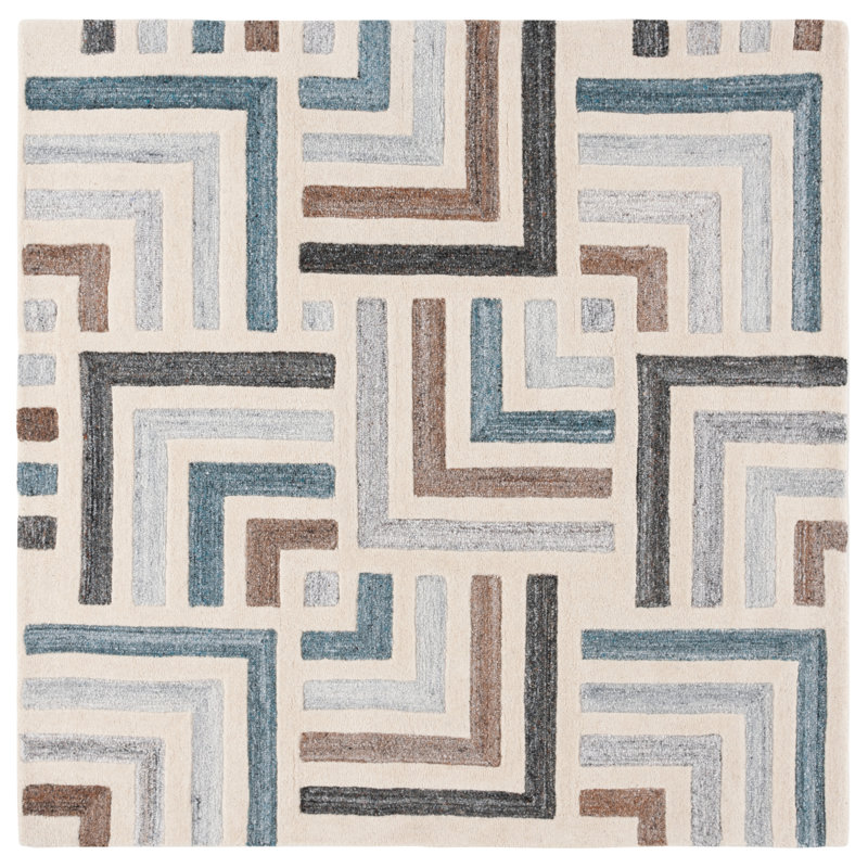 Tapis gris / ivoire en laine / coton touffeté à la main Alekto, Carré 6 po