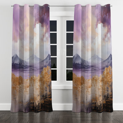 Mauve et doré Mountain Landscape I - Rideau obscurcissant à motif abstrait avec œillets - 1 panneaux