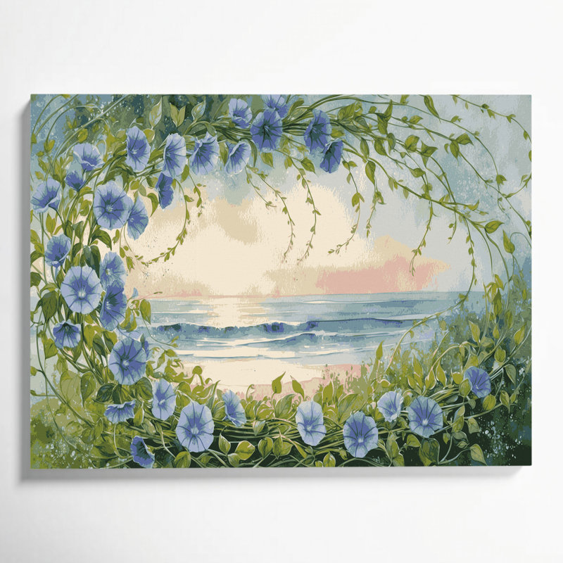 «Coastal Beach Morning Glory», art mural sur toile grise, H 11 po x l 14 po