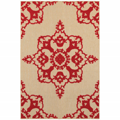 Tapis sable / rouge à motif floral Laub