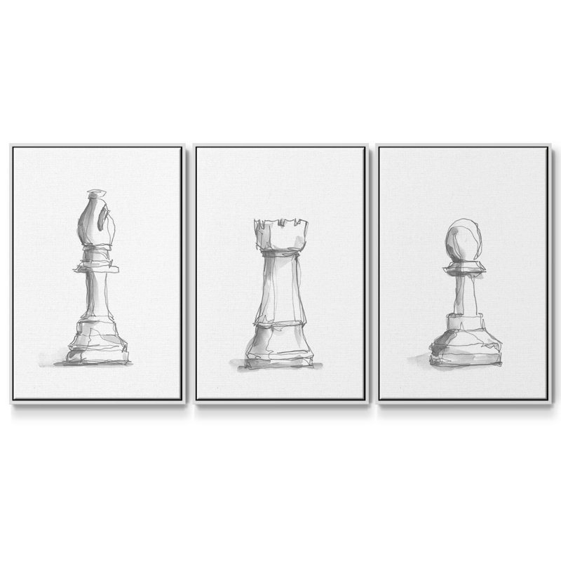 Étude de pièces d'échecs IV 3 pièces, Blanc, H 40 po x l 78 po