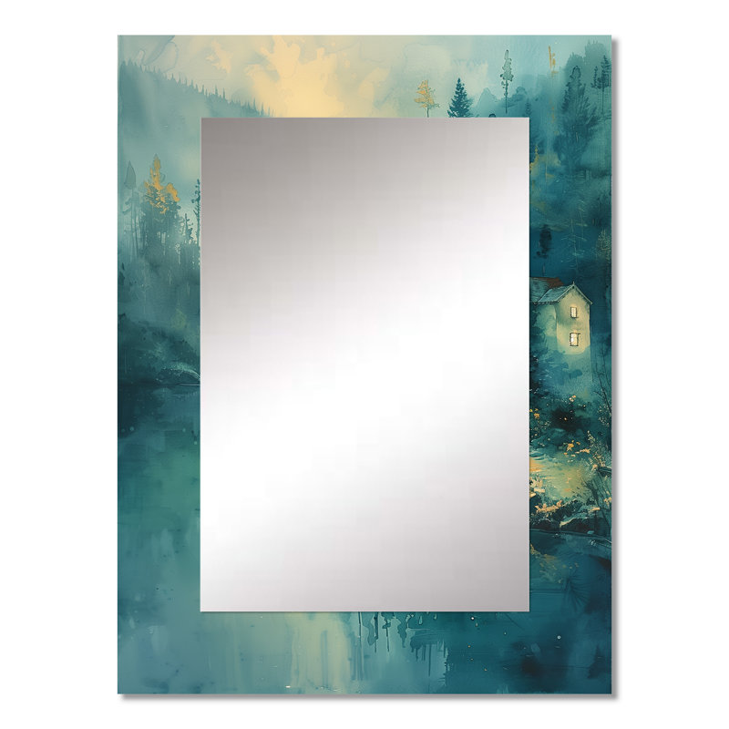 Green Grey winter Rural Refuge Mill - Mills Wall Mirror, Traditional Decorative Mirror, Printed Metal Art, 32" x 24"