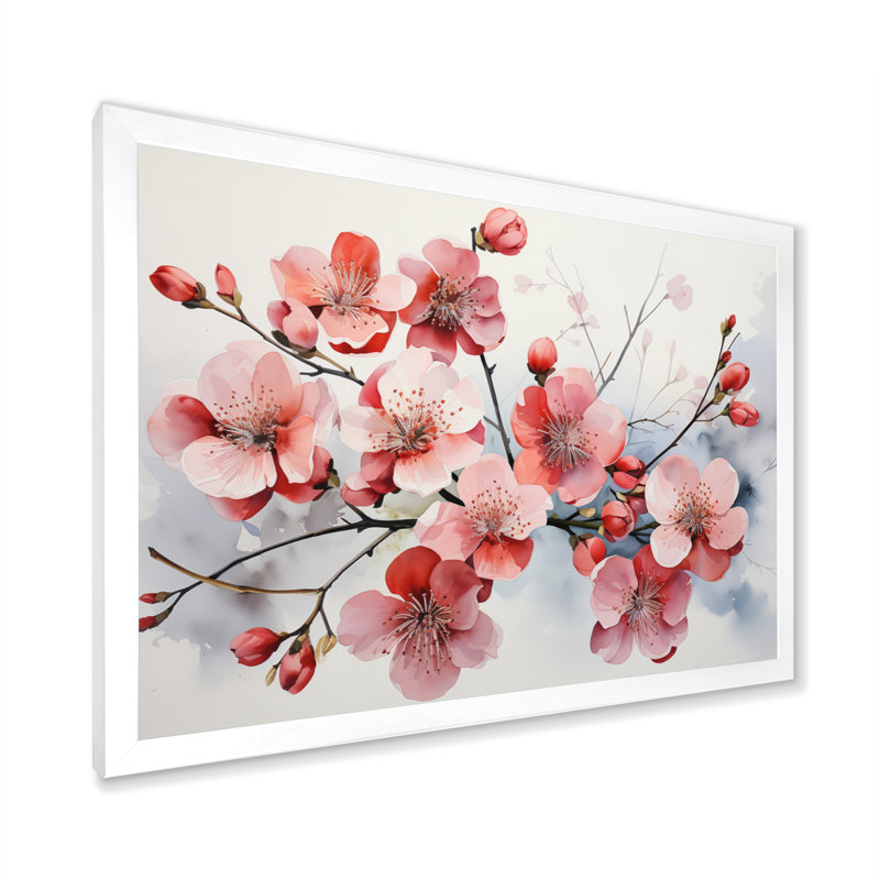 Asian Art Pansies Flowers II - reproduction, H 24 po x l 32 po x P 1 po, Cadre photo blanc