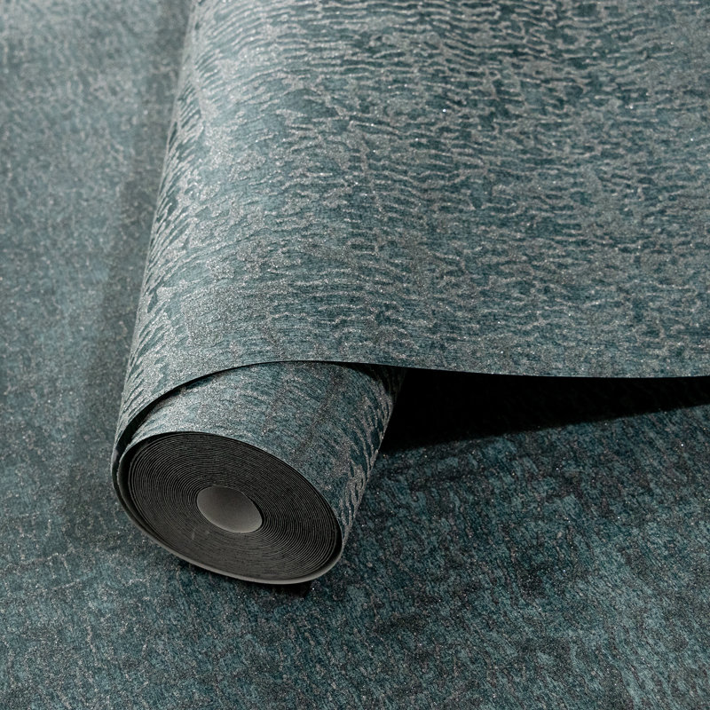 Feel Glass Bead Alpine Reptile Design 33' L x 21" W Wallpaper Roll, Petrol Green