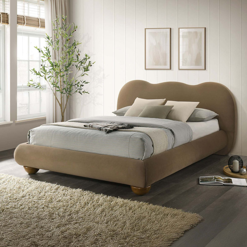 Lit tapissier contemporain avec tête de lit Camel, Brun