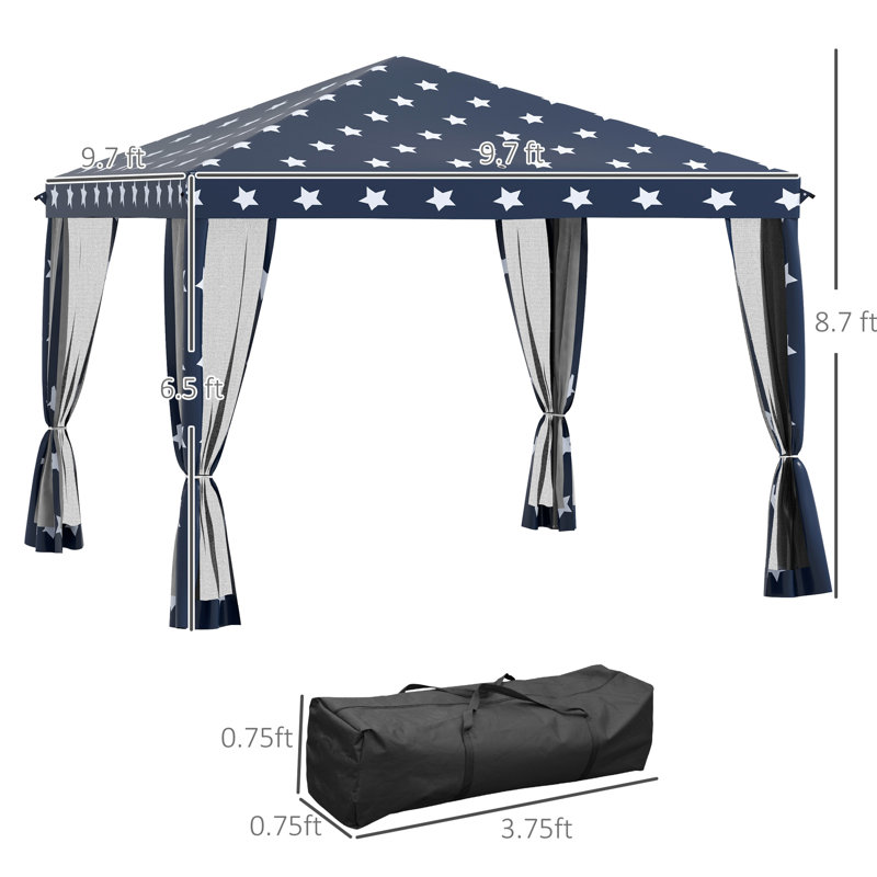Auvent 10 'X Pop Up Pour les événements et rassemblements extérieurs, jardin, patio. Hauteur réglable. Couverture de 100 pieds carrés pouvant accueillir 10 personnes. Installation et transport faciles. Filet protégé,