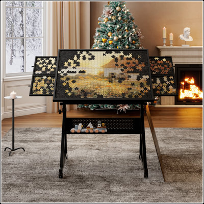 Adjustable Height and Angle Jigsaw Puzzle Table with 4 Sorting Trays, Ideal for Comfortable Puzzling and Storage