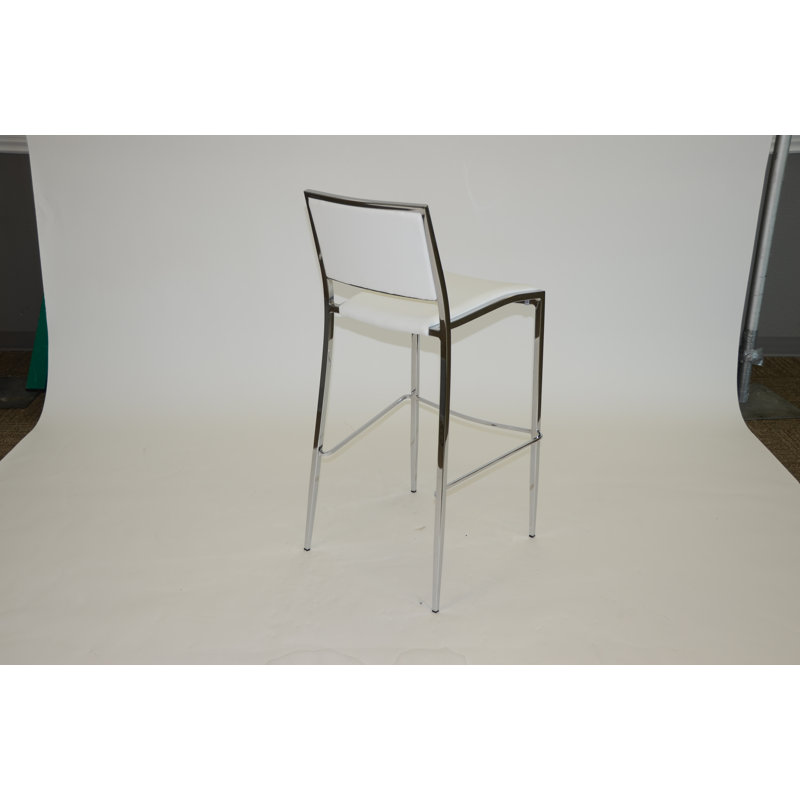 Upholstered Counter Stool with Metal Frame, White Seat