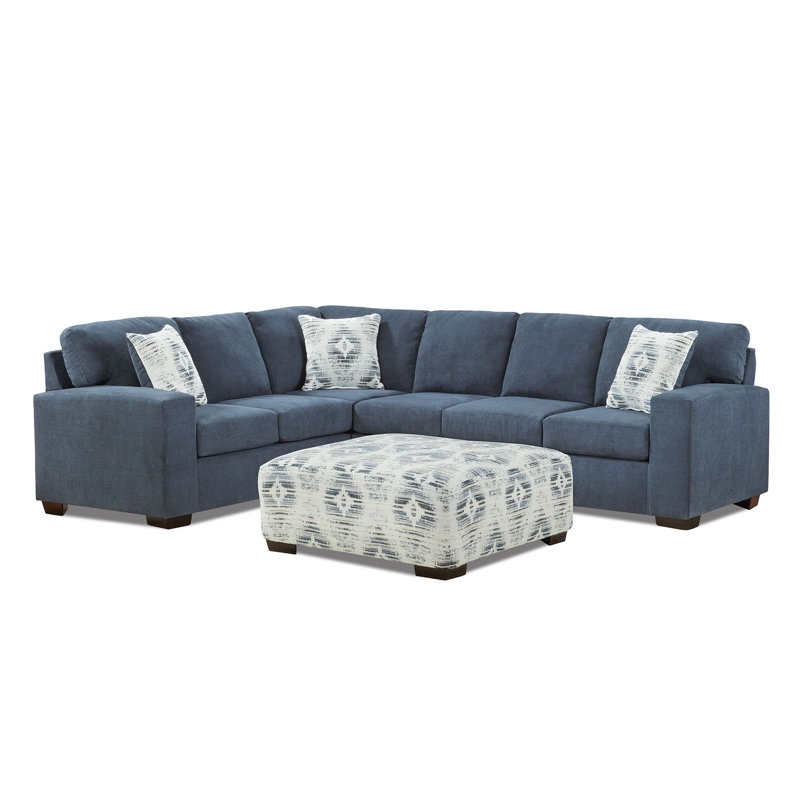 Canapé d'angle avec repose-pieds, Bleu marine 100% polyester