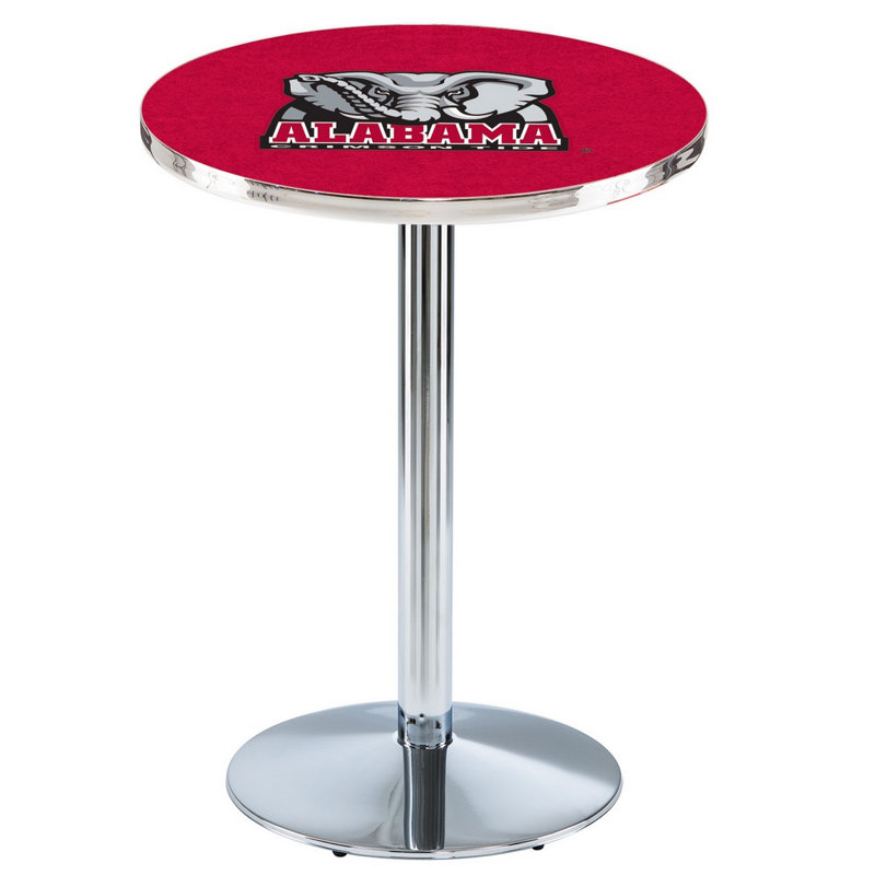 Round Metal Base Dining Table, Chrome, University of Alabama - Elephant Logo