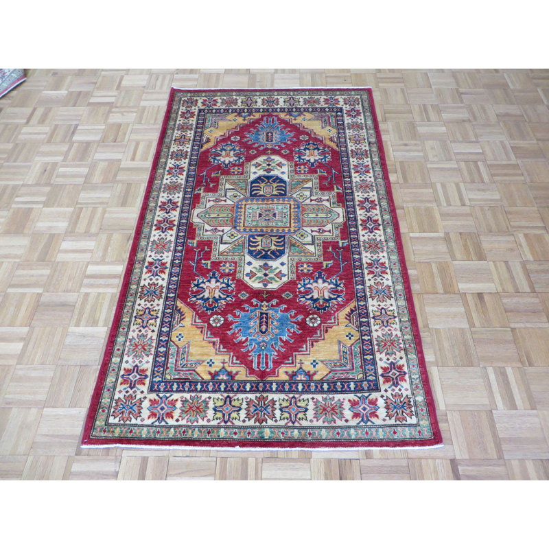 Tapis de zone en laine rouge/bleu 3 pi 10 po x 6 pi 4 po one-of-kind-noué la main Bechtold