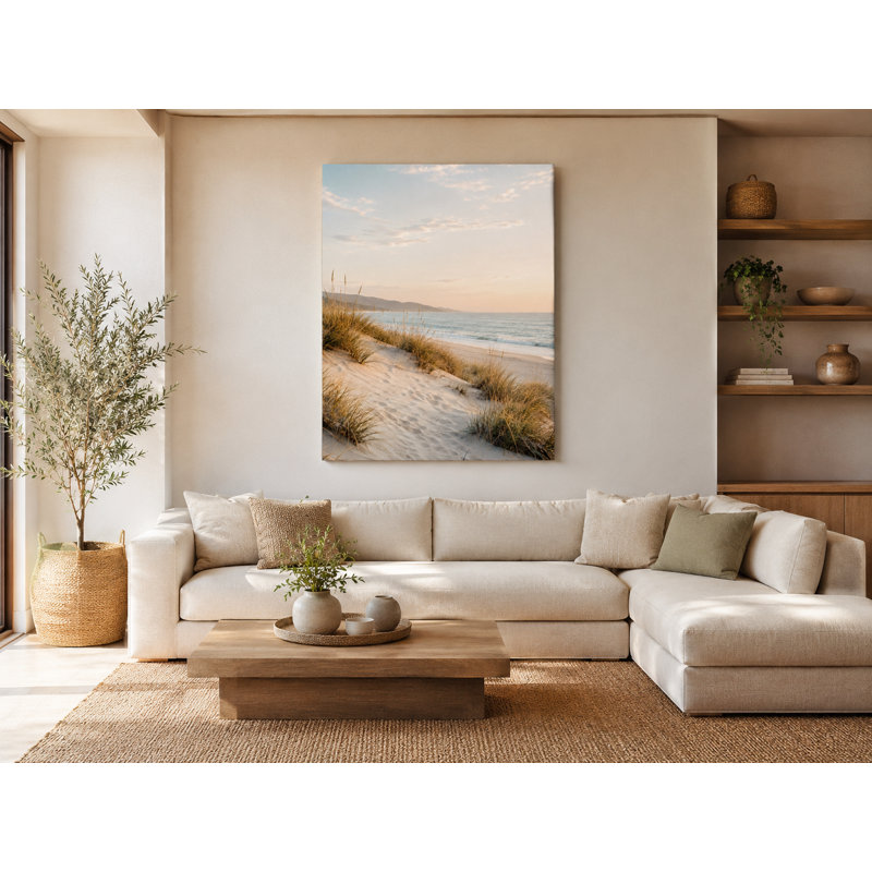 «Dune Grass Shore», art sur toile tendue, paysage côtier, 36"W x 48"H x 1.5"D