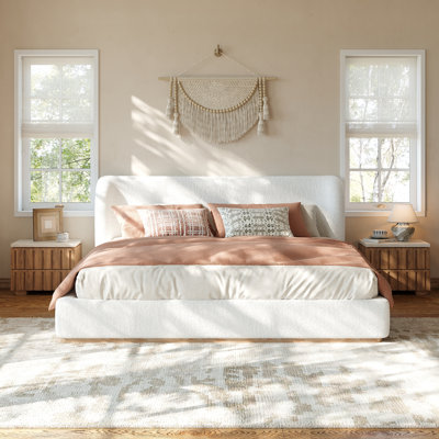 Base de lit tapissier grand format à profil bas pour grand lit, blanc, mobilier de chambre moderne