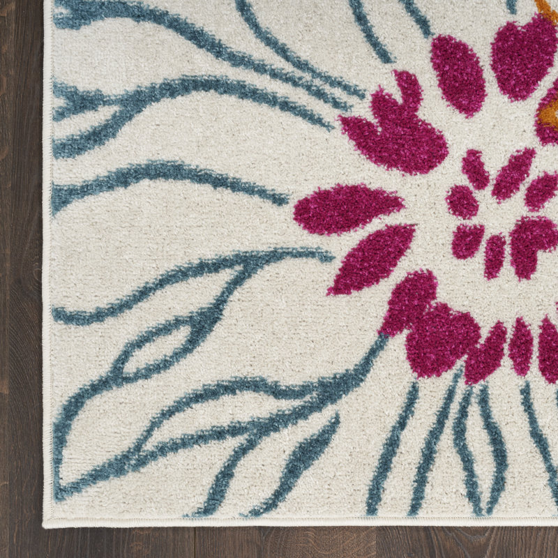 Tapis floral en polypropylène tissé à la machine beige / orange / bleu, Rectangle 8 pi x 10 pi