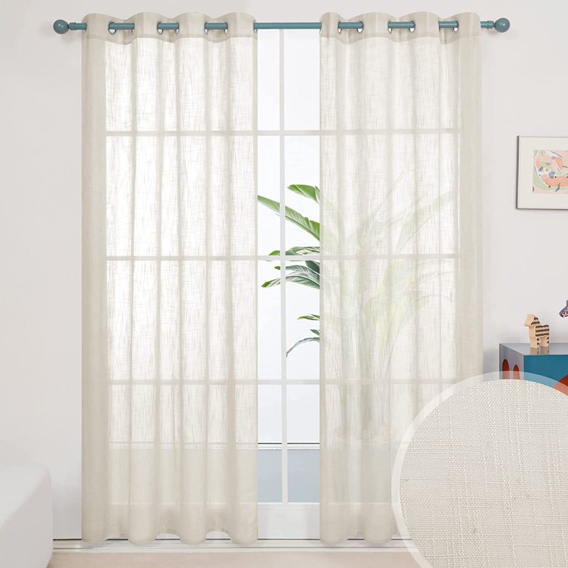 Sheer Curtain Pair, Light Khaki, 52" W x 45" L