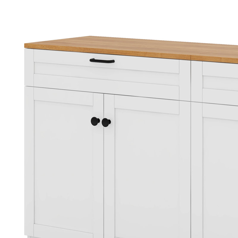 Meuble télé avec 2 tiroirs Farmhouse, grain de bois et poignées rustiques, Blanc