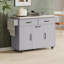 Îlot de cuisine avec armoire de rangement pour poubelle, chariot de cuisine avec abattant, support à épices, porte-serviettes et tiroir, îlot de cuisine sur roulettes avec tablette réglable-1256755651
