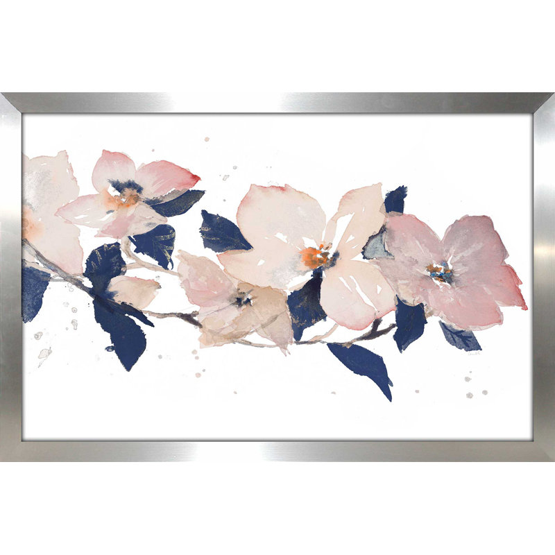 «Dogwood Branch», reproduction de peinture à l'aquarelle, H 21,5 po x l 27,5 po x P 0,75 po, Encadrement argenté