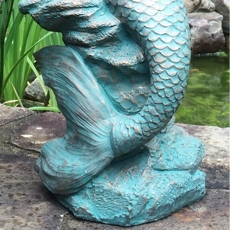 Statue de sirène sur la côte, H 28 po x l 12,5 po x P 13,5 po, Bronze patiné