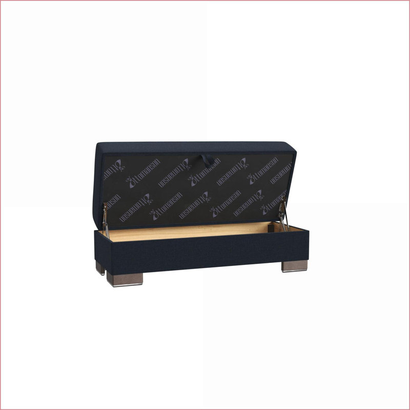 Repose-pieds convertible avec rangement en polyester bleu marine pour studio / dortoir / salon | Bois | Noyer brun
