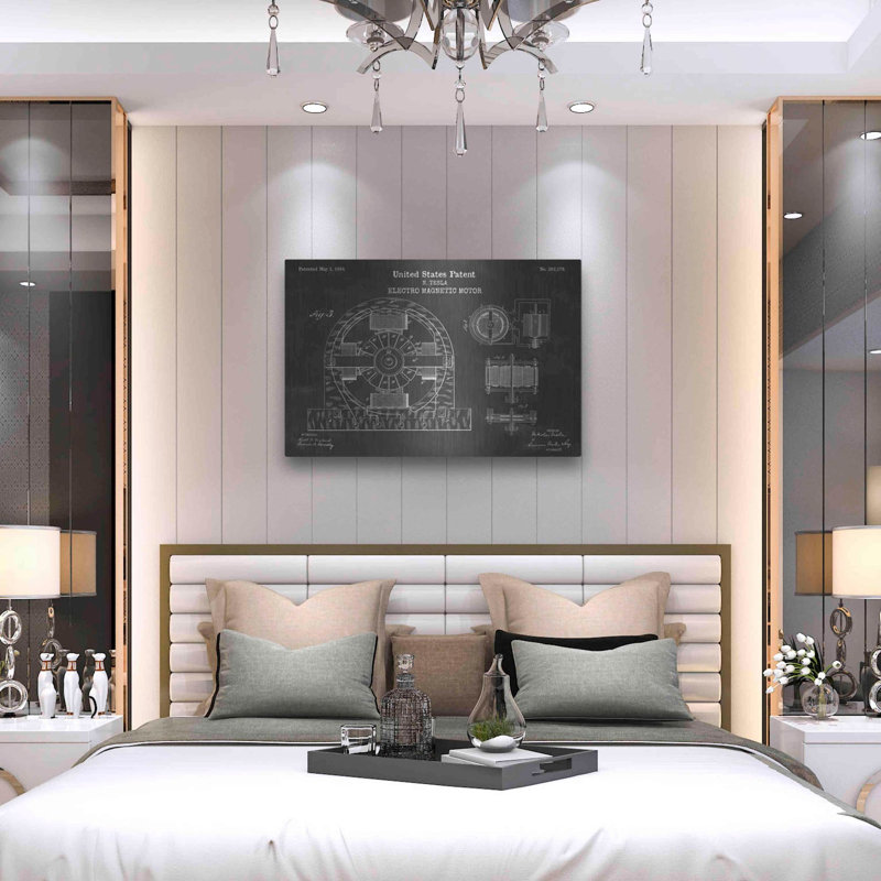 17 Storeys 'Tesla Electro Magnetic Motor Blueprint Patent Chalkboard' Metal Wall Art, 24" H x 36" W