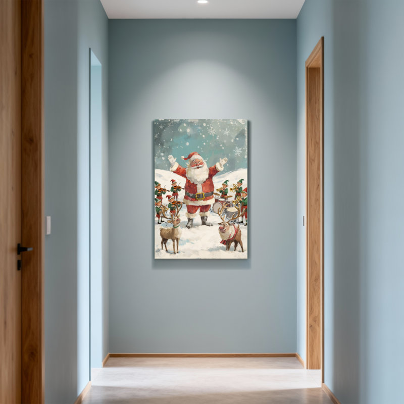 Noël, père Noël, renne, elfes, flocons de neige, scène de Noël, H 36 po x l 24 po