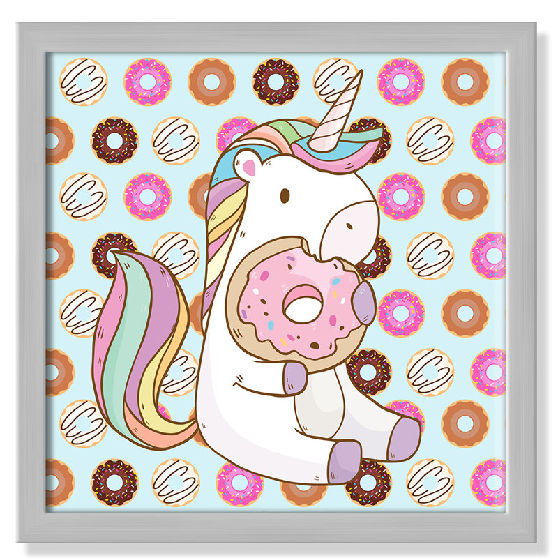 Donut Unicorn Wall Decal, 8" H x 8" W x 1.18" D, Silver Box Framed