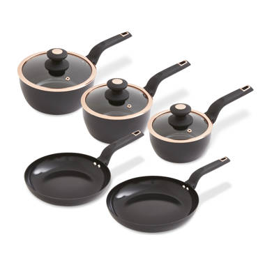 Tower Linear Induction Pots And Pans Sets, Non Stick Cerasure Coating,  Black And Rose Gold, 5 Piece, 16/18/20cm Saucepans, 24/28 cm Frying Pans