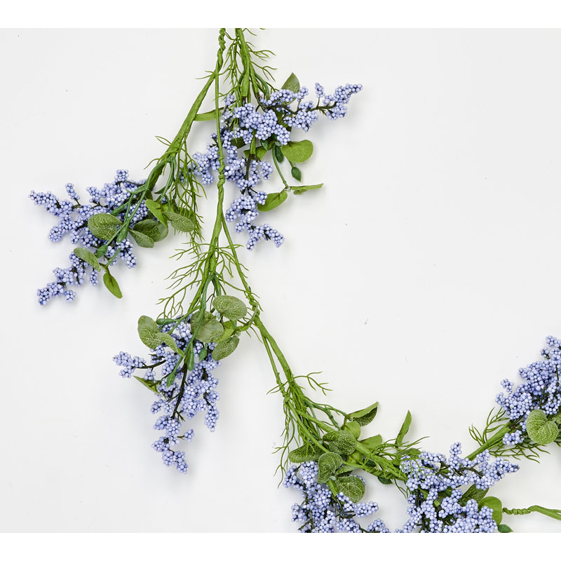 47" Purple Bud & Green Leaves Garland