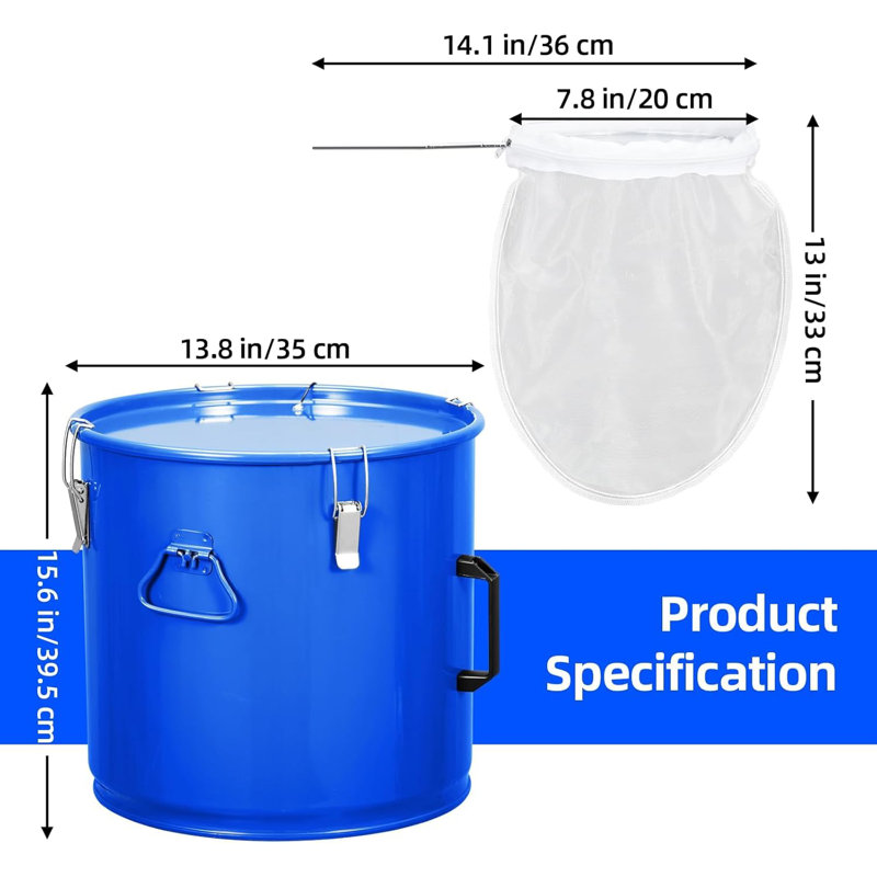 Enjyam Heavy-Duty 10 Gallon Fryer Grease Bucket – Rust-Proof Steel Oil Disposal Caddy with Locking Lid, Filter Bag & Clips – Food Safe Oil Storage Container for Kitchen and Restaurant – Color: USA