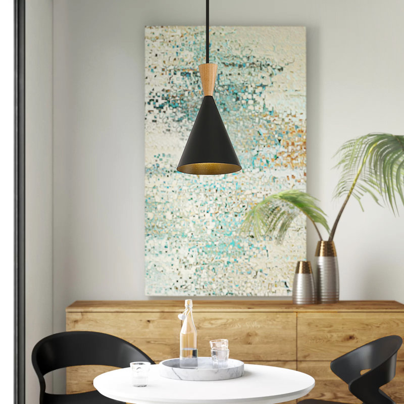 Modern Black Pendant Light Fixture With Plug In Cord Wood Metal, Adjustable Chandelier Hanging Lamps For Bedroom, Living Room, Kitchen Island