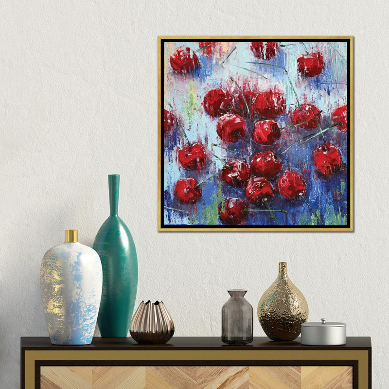 «Cherry I», reproduction d'art sur toile encadrée, H 18 po x l 18 po, Reproduction encadrée sans toile tendue, Doré