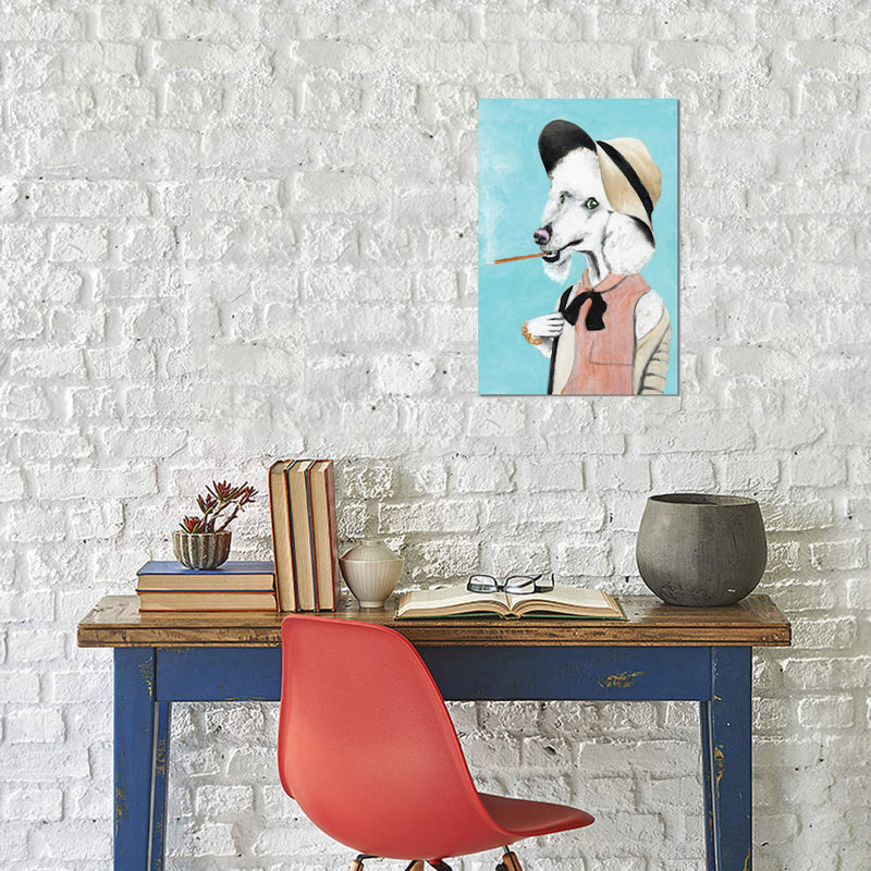 Reproduction d’art sur toile tendue, "coco de paris" caniche, Toile avec cadre noir, H 48 po x l 32 po x P 1,5 po