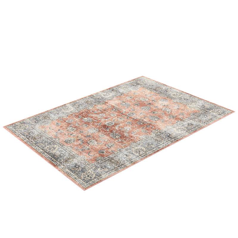 6x9 Area Rug, Washable Rug, Vintage Floral Carpet, Non Slip Kitchen Rugs, Entryway Rug, Bathroom Rugs, Thin Rugs for Bedroom, Stain Resistant Rugs for Entryway, Carpet for Laundry Hallway, Brick Red