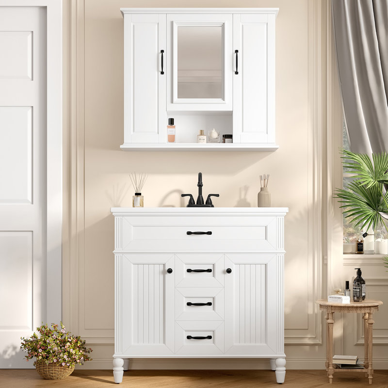 Armoire à pharmacie 36 po, armoire de rangement murale pour salle de bain, armoire murale moderne avec miroir, armoire à miroir avec 3 portes (meuble-lavabo non inclus)