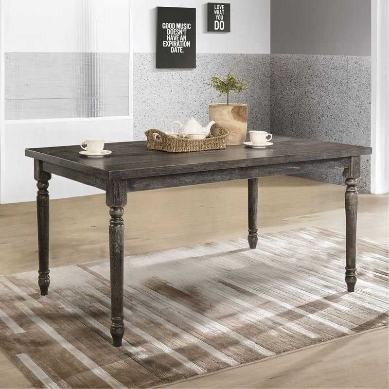 Table de salle à manger grise patinée avec plateau rectangulaire