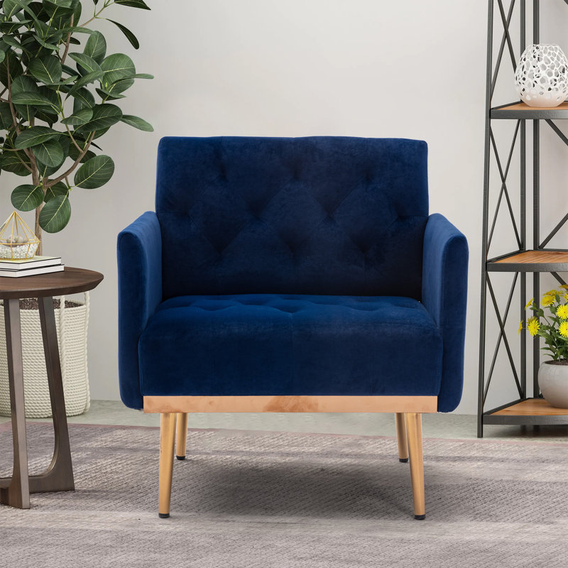 Gus Velvet Armchair, Navy Blue