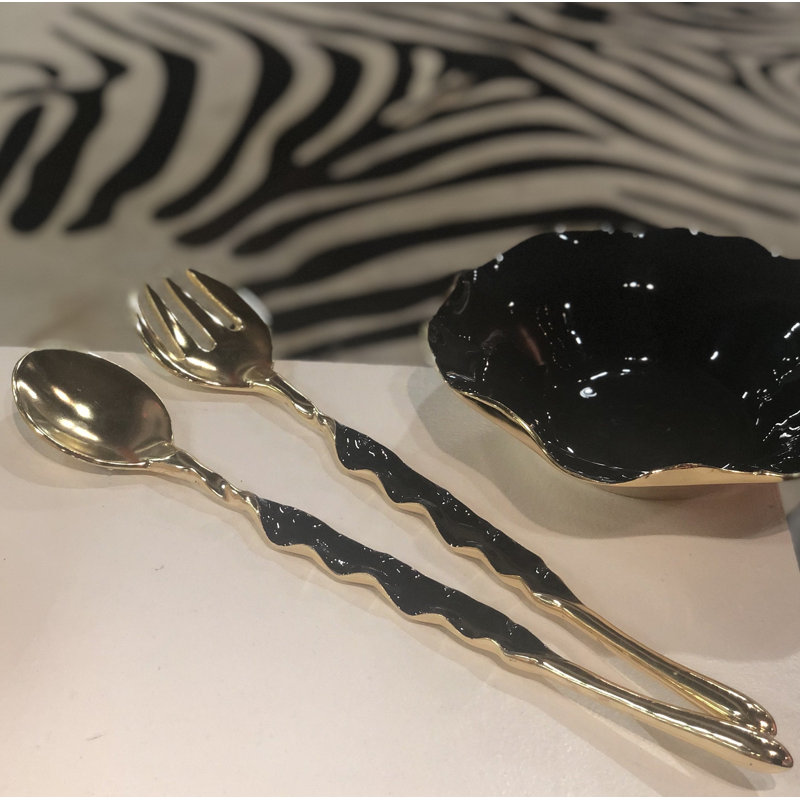 Ruffled Salad Server, Gold/Graphite