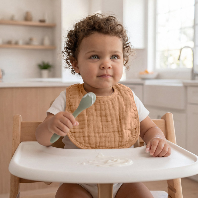 Comfy Cubs Muslin Bibs for Babies - Feeding, Drool and Teething Bib with Adjustable Snaps, Caramel