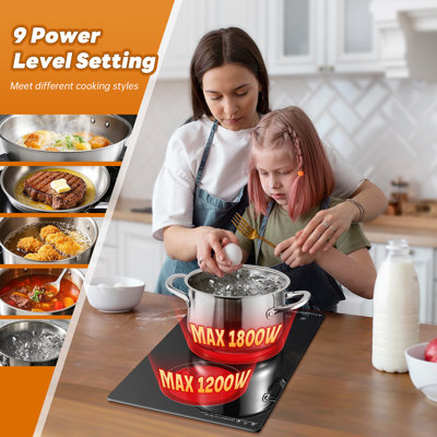 12 Inch Built-In Ceramic Stove Top With Child Safety Lock, Timer & Residual Heat Indicator, Etl Certificated, 3000W, 220V~240V Hard Wire(No Plug)2 Burner Electric Cooktop