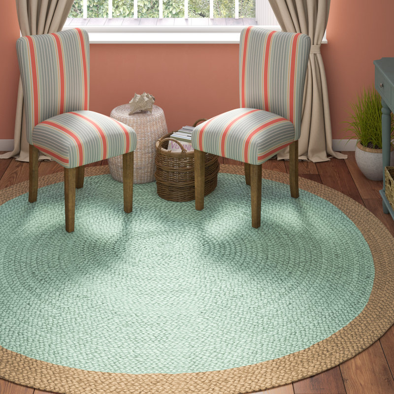 Alexina Hand-Woven Natural Jute Solid Color Area Rug, Rond 9 pi, Aqua/Natural
