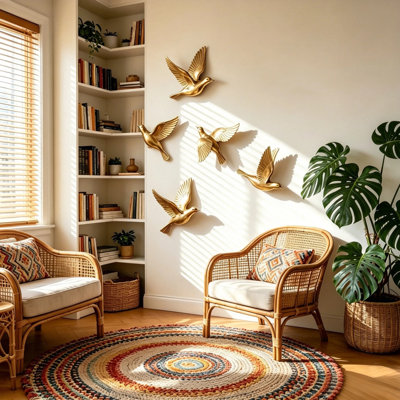 Décoration murale moderne oiseaux volants - ensemble de cinq pièces